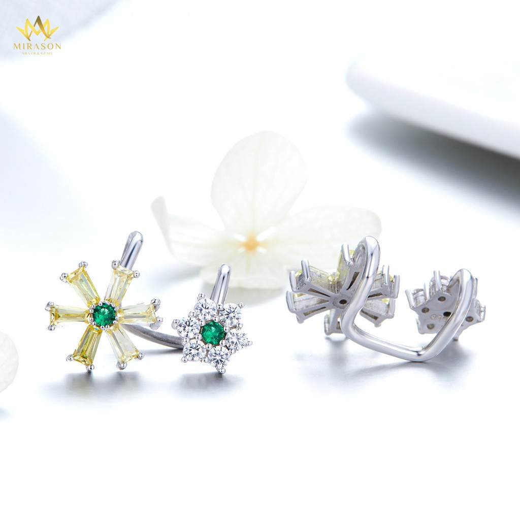Khuyên Tai Bạc Nữ MIRASON Hình Hoa Nạm Đá MBT032 - Hoa Tai Nữ Bạc 925 Cao Cấp