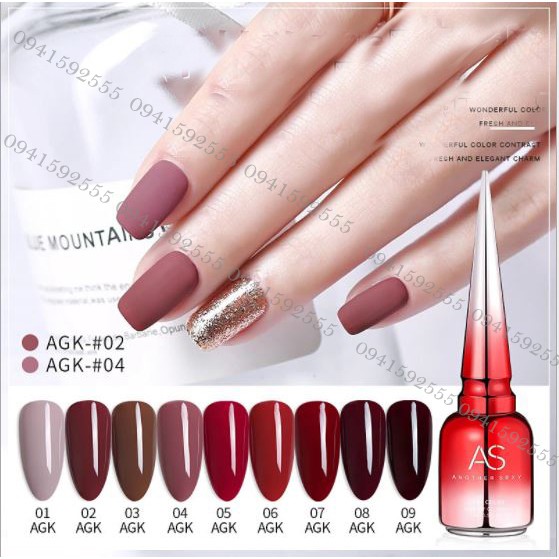 SET Sơn gel AS mã AGK mẫu chai đỏ nhọn 9 chai 15ml siêu HOT siêu xịn