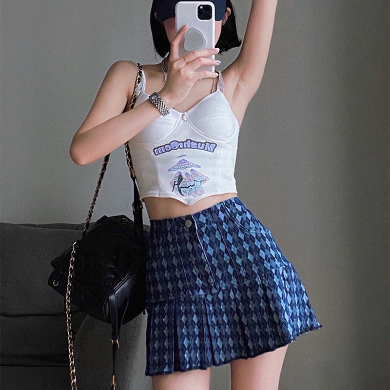 Chân Váy Chữ A Xếp Ly Họa Tiết Sọc Caro Thời Trang Mùa Hè Cho Nữ