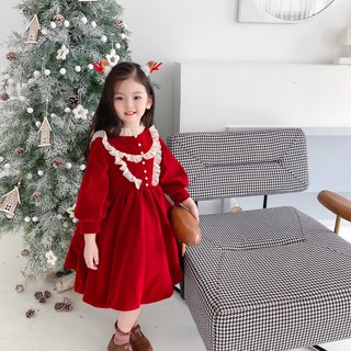 VÁY NHUNG ĐỎ VIỀN CHO BÉ