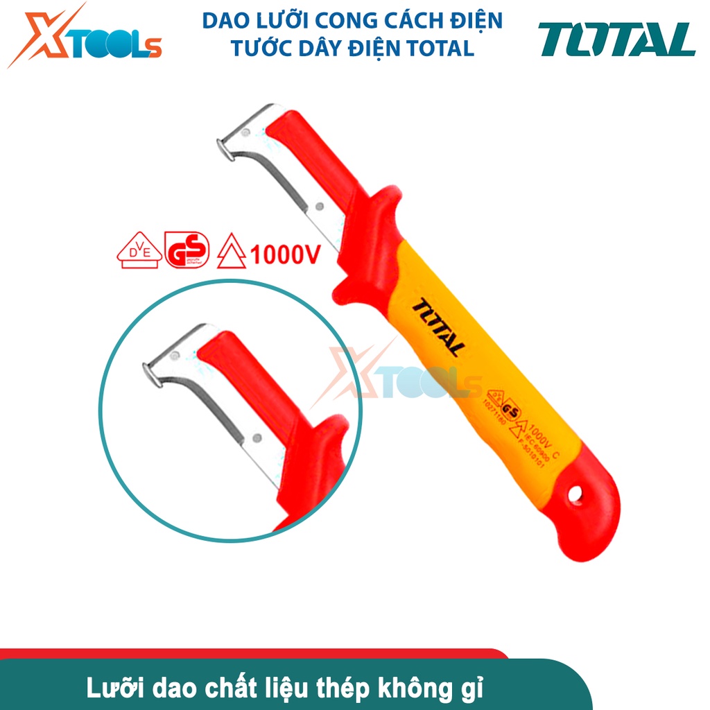 Dao tước dây điện lưỡi cong cách điện 1000V TOTAL THIDCK1851, kích thước: 50x185mm [CHÍNH HÃNG][XTOOLS]
