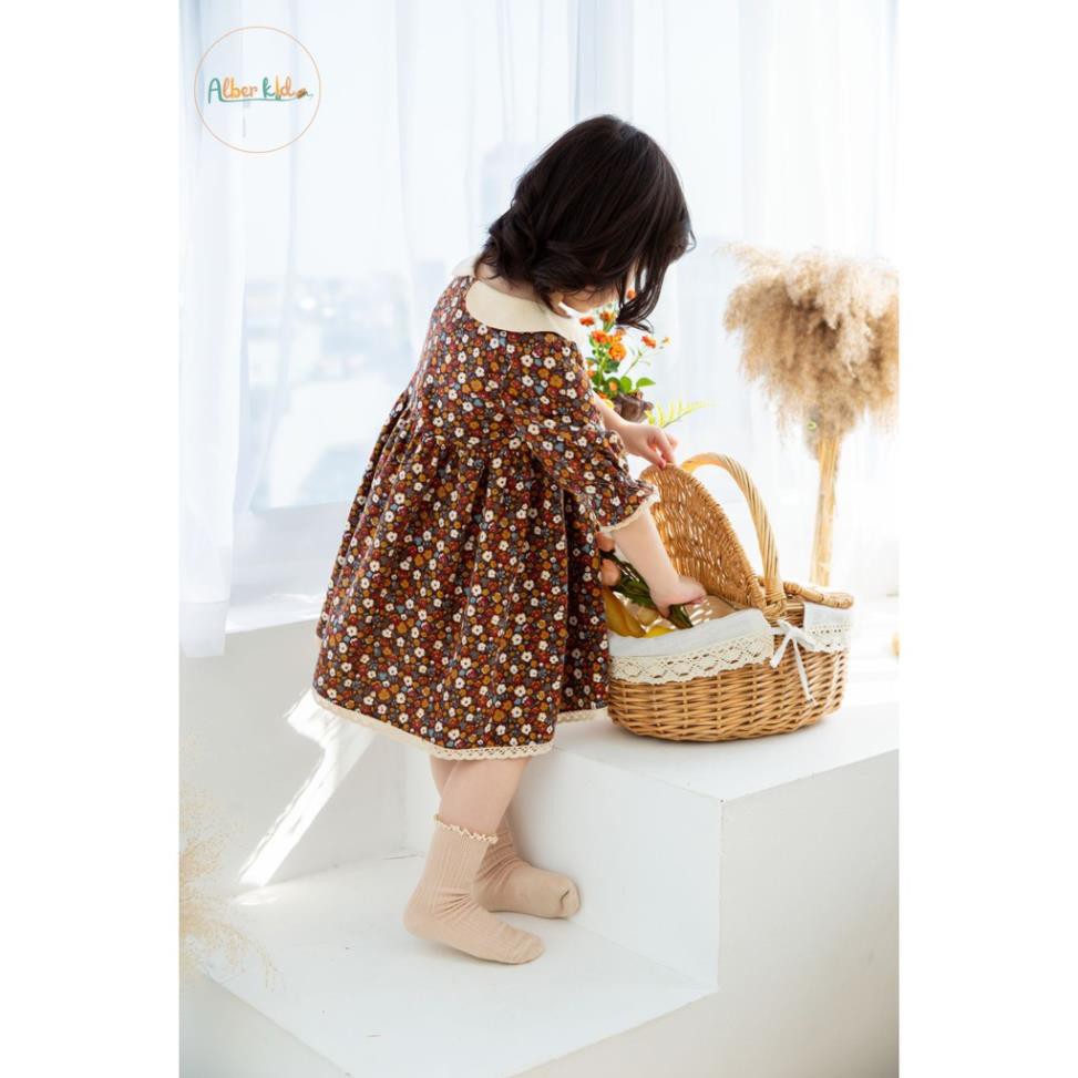 [Hàng Thiết Kế] Váy cho bé gái Flower Dress hoa nâu Thời Trang Alber Kids