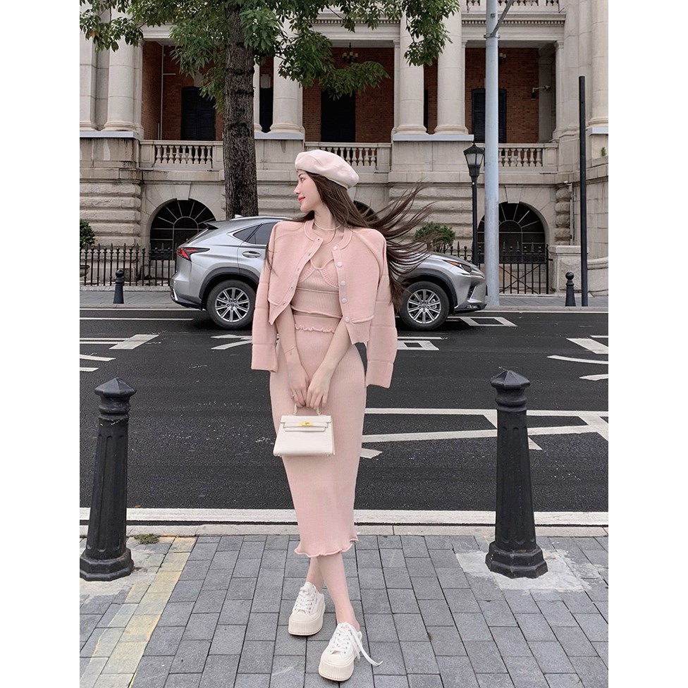 Set đồ ulzzang màu hồng nhẹ nhàng sang chảnh thu đông 2021