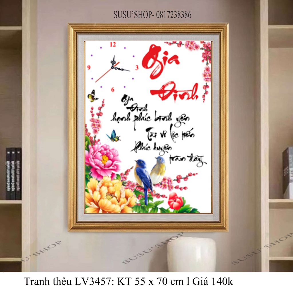 Tranh thêu chữ thập đồng hồ gia đình LV3457
