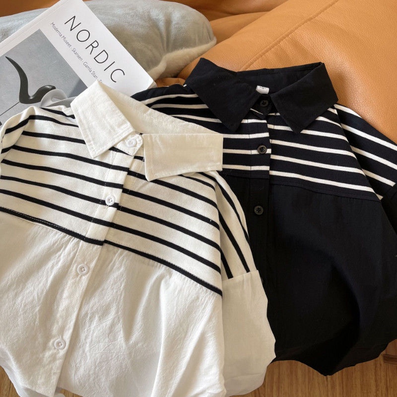 Áo Sơ Mi Dài Tay Họa Tiết Kẻ Sọc Thời Trang Hàn Quốc Dành Cho Bé Trai Gái