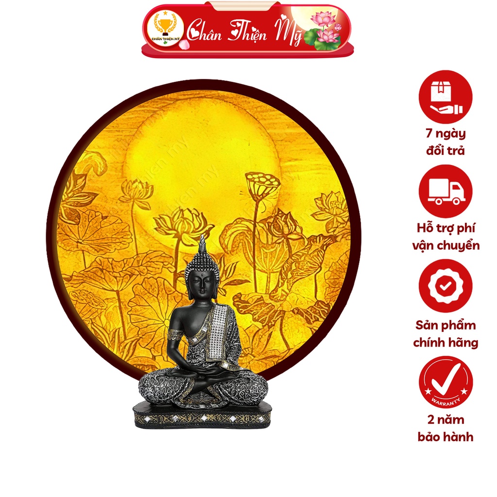 Đèn Thờ Hào Quang Phật Tranh Trúc Chỉ Tròn CHÂN THIỆN MỸ, Trang Trí Bàn Thờ, Hào Quang Trúc Chỉ Hoa Sen TC-HQ-07