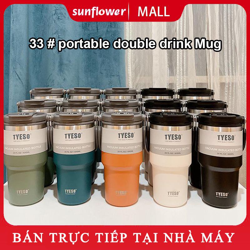 Tyeso Sáng Tạo Di Động Inox Có Tay Cầm Ống Hút Cà Phê Nóng Lạnh Hút Chân Không Giữ Nhiệt-Nắng Mặt Trời. Vn