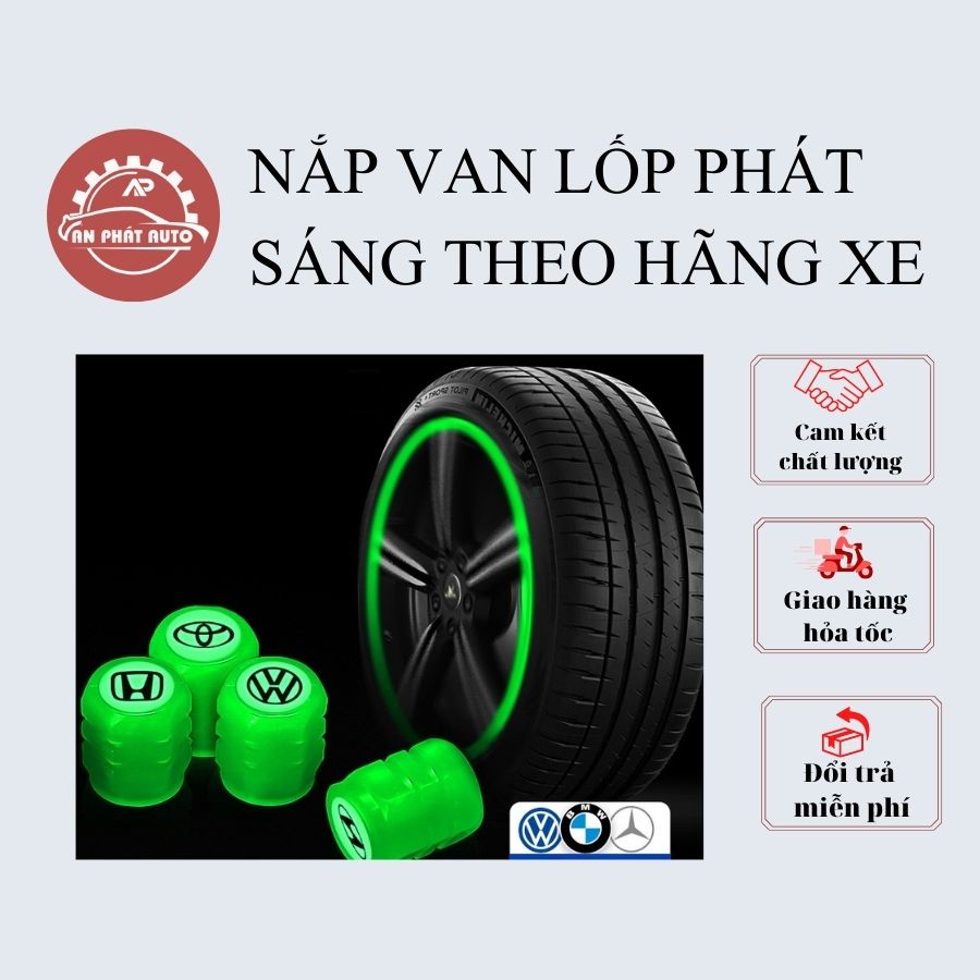 Set 4 Nắp Van Lốp Xe Ô Tô Dạ Quang Phát Sáng Cho Hãng Xe Mercerdes, BMW, Audi, Hyundai, Mazda,Honda,Kia..[Hàng Loại Đẹp]