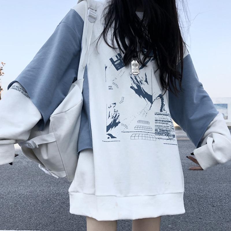 Áo hoodie tay dài giả hai lớp phong cách Hàn Quốc cho nữ