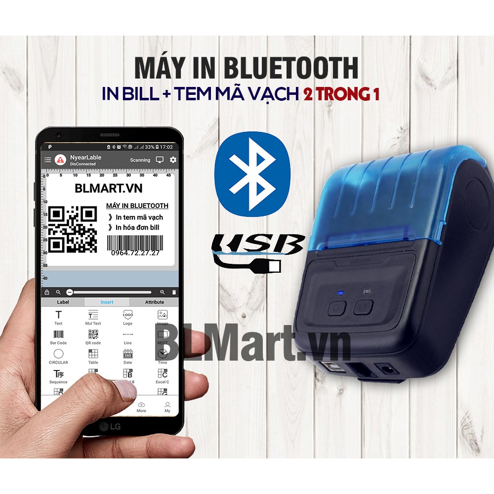 Máy in tem hóa đơn bluetooth Nyear CB58B-Li