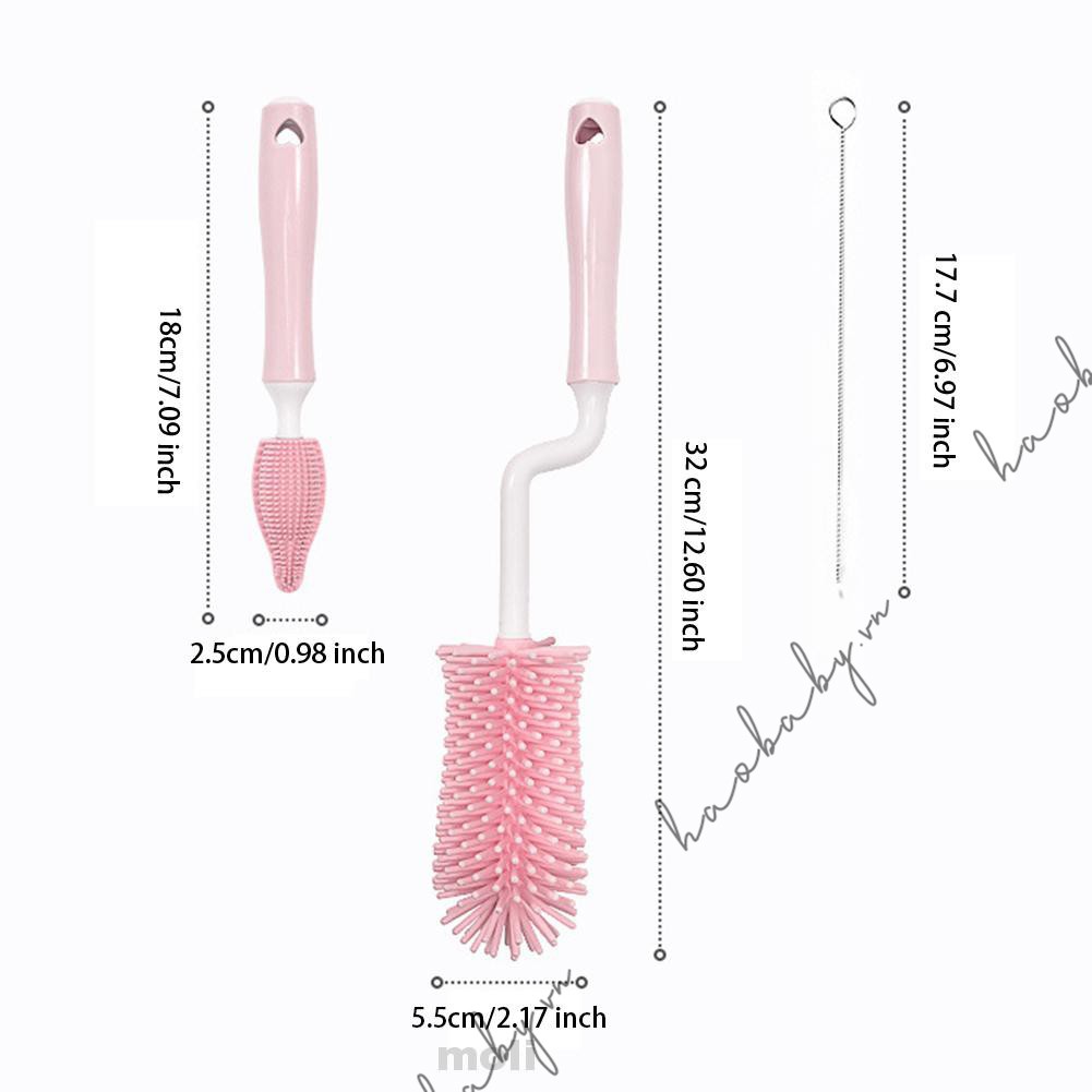 Bộ cọ rửa bình sữa silicon và núm ty, tay cầm xoay 360 độ - Dụng cụ súc bình, vệ sinh bình sữa núm ty