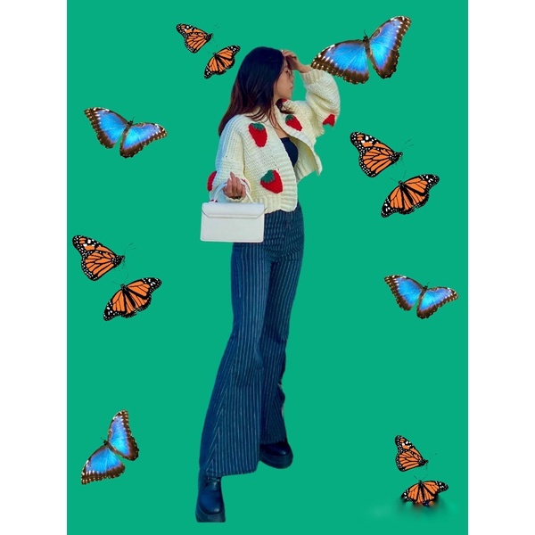 Áo khoác Cardigan dâu nổi len móc cho nữ sợi 2mm