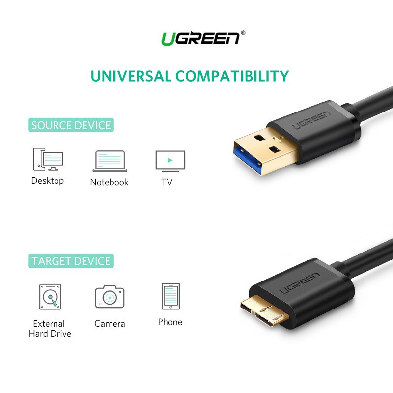 Dây USB 3.0 sang Micro USB UGREEN 10842 10841 10840 Dài 1,5m 1m 0,5m - Hàng Chính Hãng