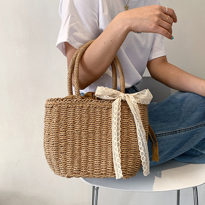 IELGY Western style bag handbags Korean fashion handbag casual simple straw beach bag