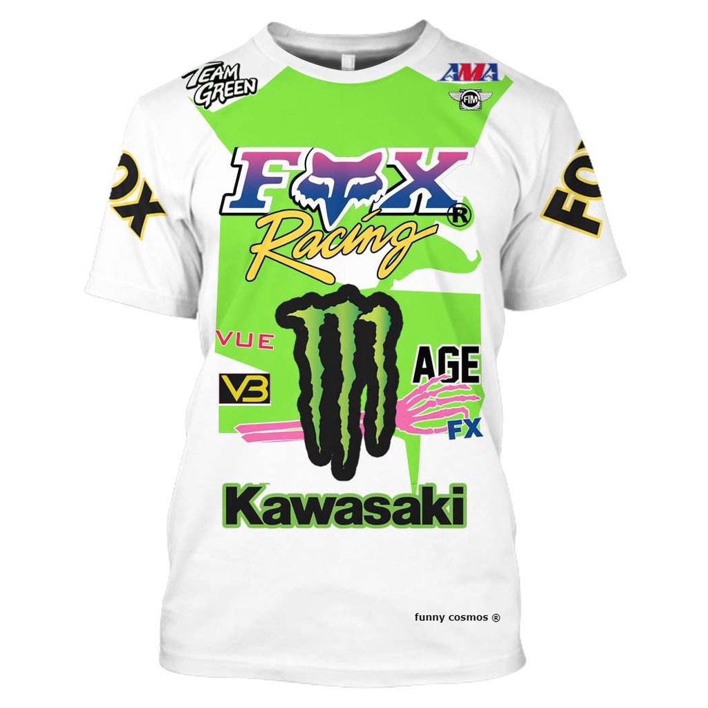 Áo Thun Họa Tiết fox 180 racing, kawasaki, Năng Lượng Quái Vật, Màu Xanh Lá Cây, ama, Motocroscross, fox mx