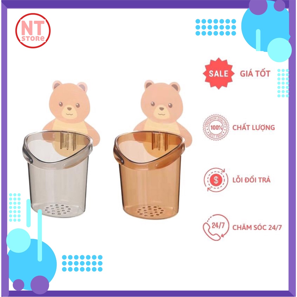 Cốc gấu dán tường đựng bàn chải, kem đánh răng, siêu dính, bền đẹp