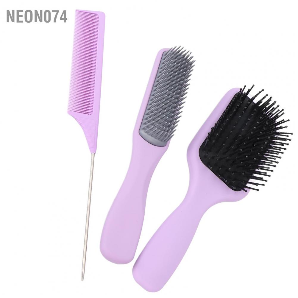 Neon074 Neon074 Bộ lược chải tóc 3 cái Paddle Detangler Đuôi chuột Lược khô ướt dành cho xoăn dài dày mỏng