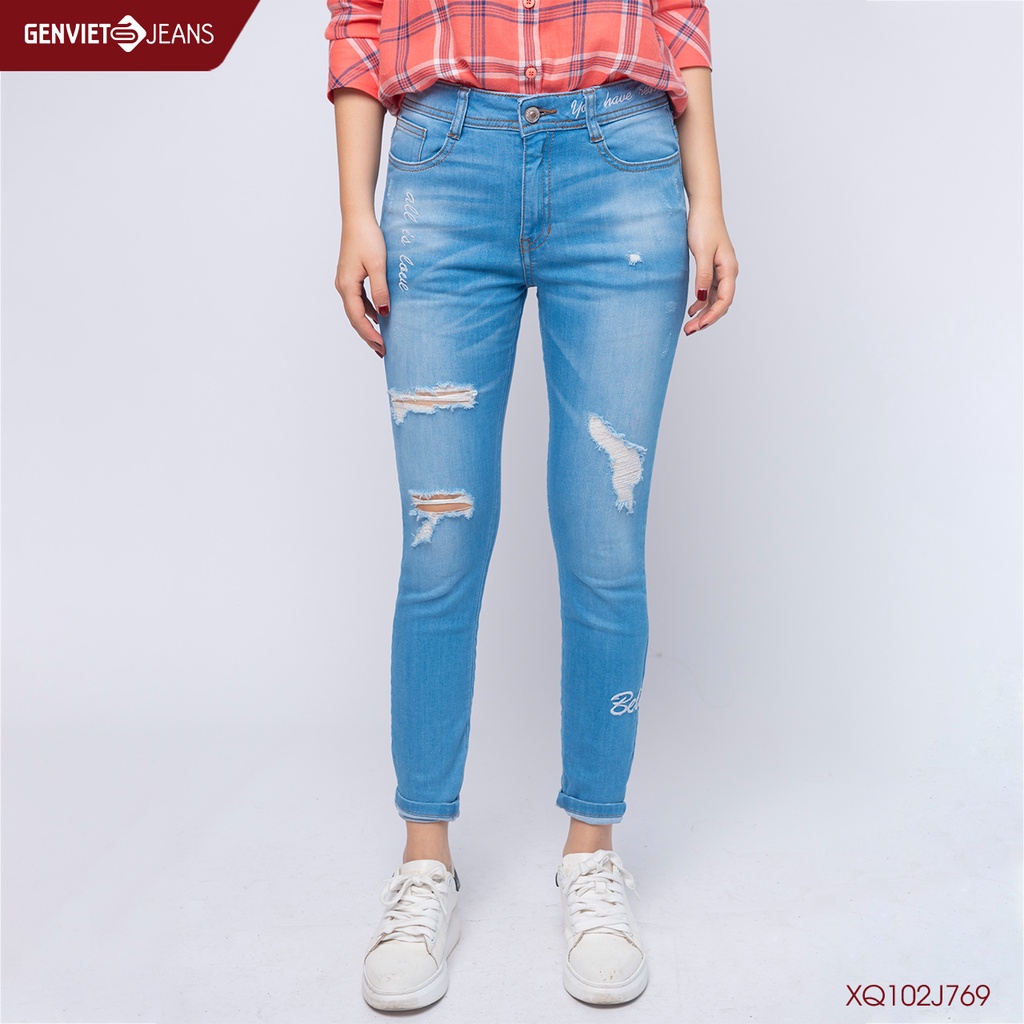 Quần Jeans Nữ Dáng Ôm Skinny Rách Genviet Chất Bò Mềm Mại Cao CấpXQ102J769