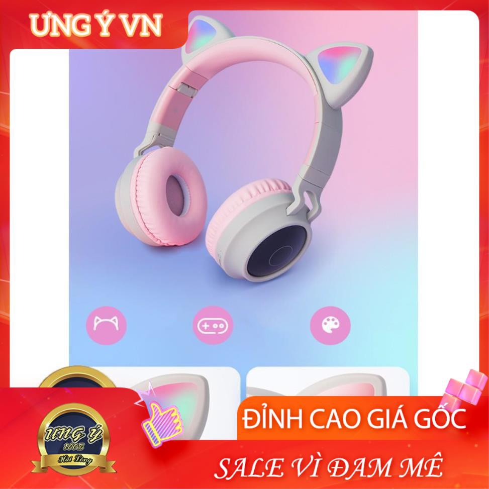 Tai Nghe Mèo Bluetooth, Headphone Tai Mèo Dễ Thương Có Mic,Âm Bass Mạnh Mẽ Và Dung Lượng Pin Khủng 400mAh BH 12 Tháng