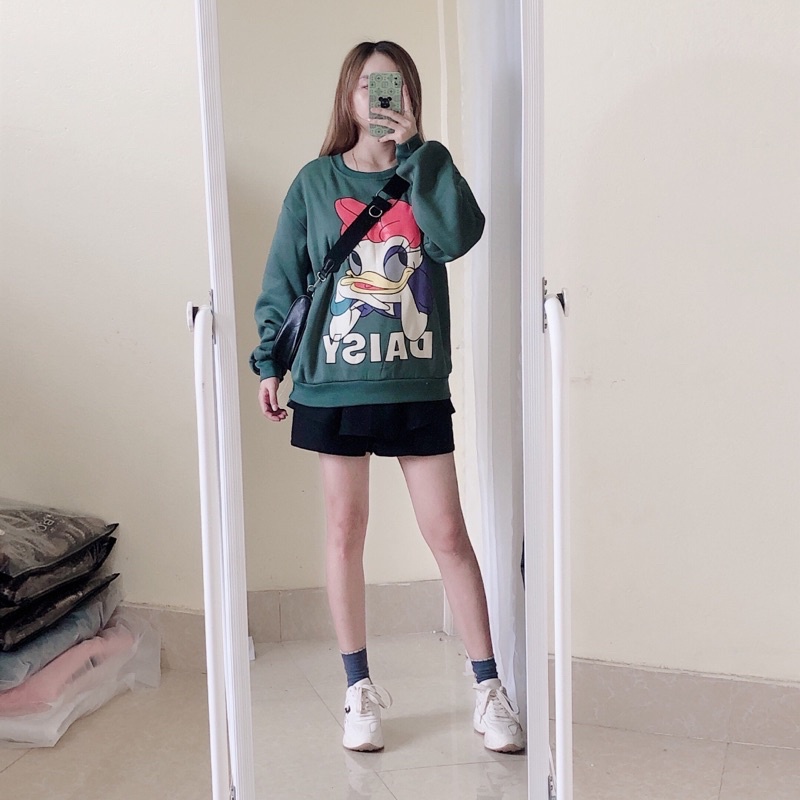 [ Mã HKUY3 giảm 40k đơn từ 0đ] Áo Nỉ Sweater Nữ Form Rộng Vải Nỉ Bông Dày Dặn phong cách Ulzzang hoạ tiết hoạt hìnhn