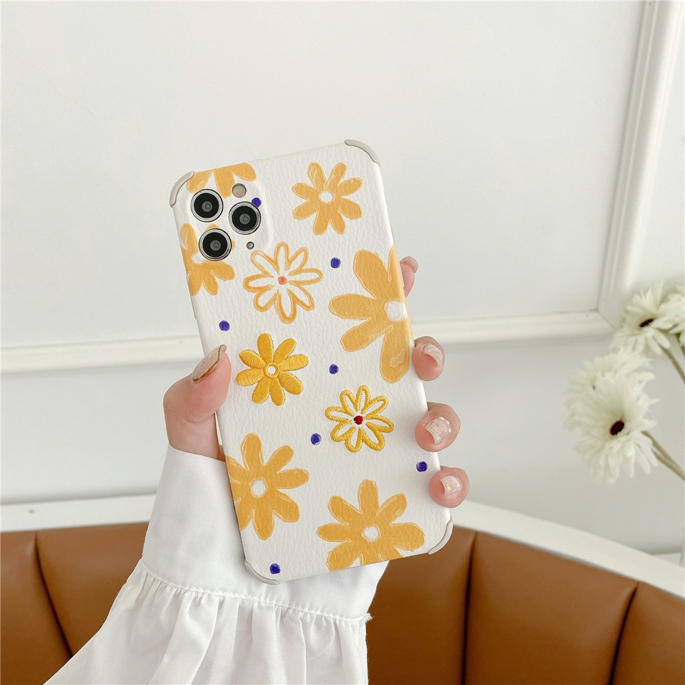 Ốp Điện Thoại Da Thêu Hình Hoa Cúc Cho iPhone 14 13 12 Pro Max 11 X XR XS Max 7 8 Plus