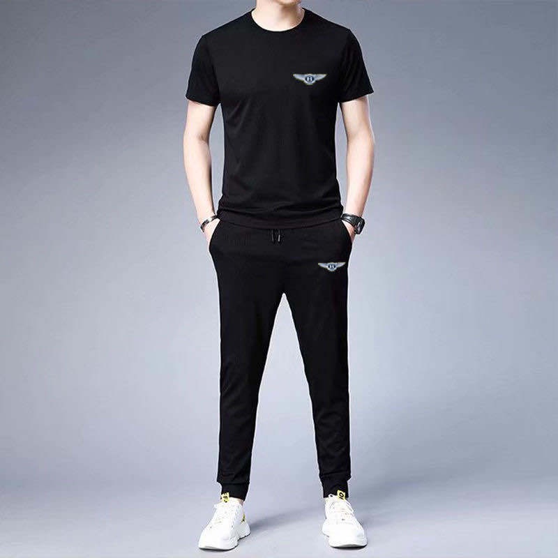 Bộ Đồ Thể Thao 2 Món Áo Thun Tay Ngắn Cổ Tròn Cỡ Lớn + Quần Dài Phong Cách Hàn Quốc Thời Trang Mùa Hè Cho Nam