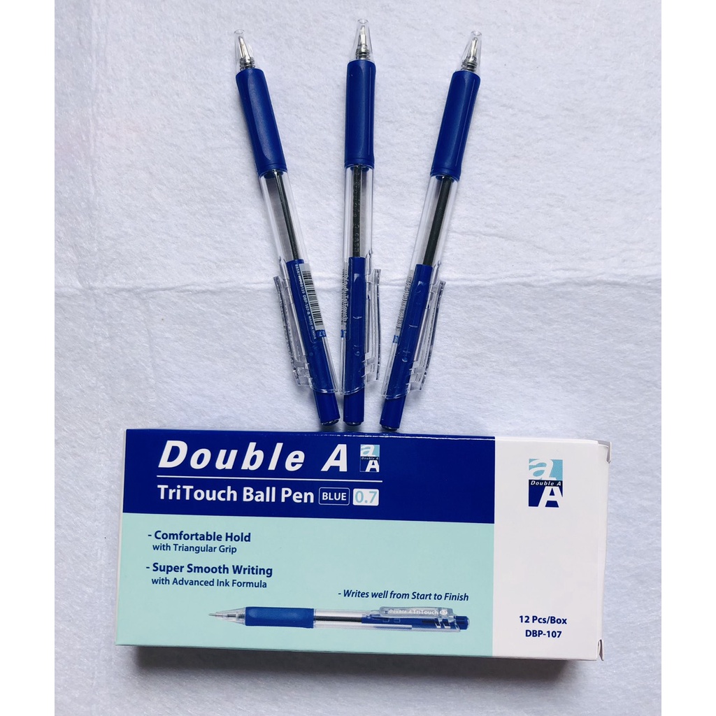 Hộp 12 bút bi Double A tritouch xanh 0,7mm
