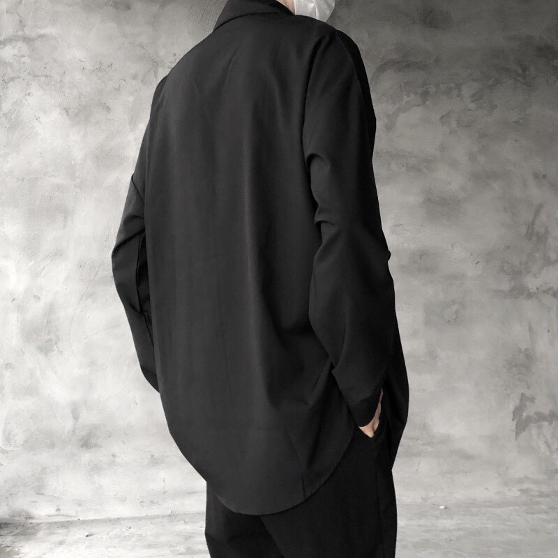 Áo Sơ Mi Tay Dài Đen Cổ Bẻ Unisex form rộng BC018Đ | BigBuy360 - bigbuy360.vn