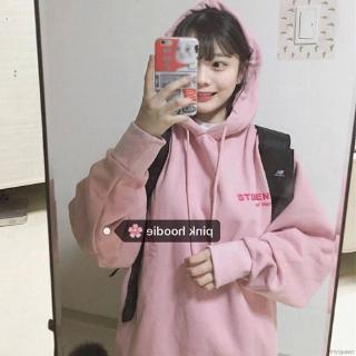 Áo hoodie nữ màu hồng in chữ dễ thương phong cách Hàn Quốc