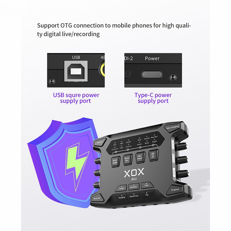 Sound card XOX BD2 Lấy nhạc bằng bluetooth 5.0 Tích hợp nguồn 48V hiệu chỉnh độ nhạy âm