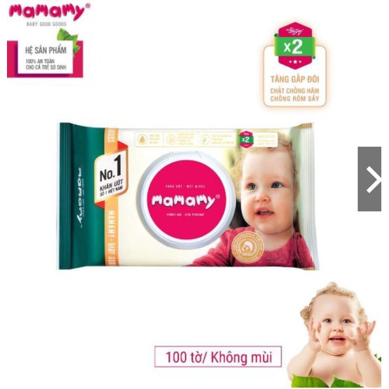 Combo 3 gói khăn ướt Mamamy 100 tờ, nắp không mùi