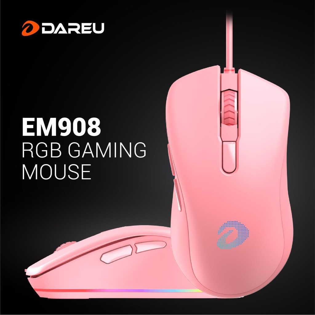 Chuột Dareu EM908 Pink Gaming (LED RGB, BRAVO sensor) Gaming -Mai Hoàng Phân Phối