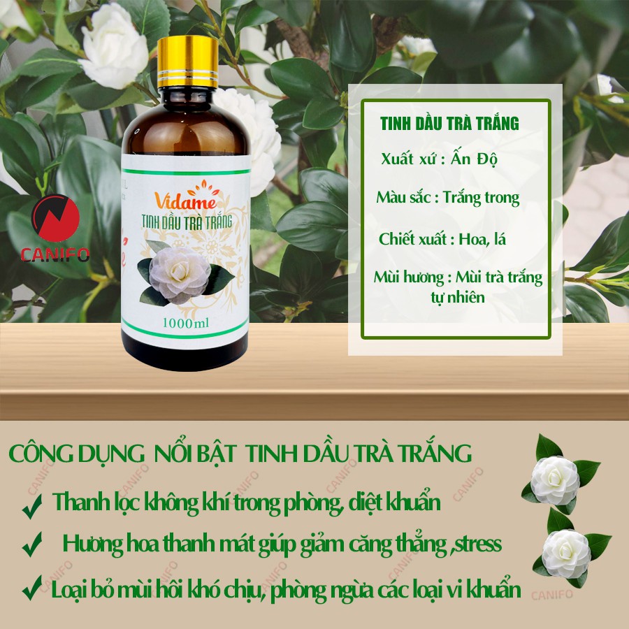 Tinh dầu trà trắng nguyên chất 100ml Canifo đạt tiêu chuẩn kiểm định - Tinh dầu thơm nhà, xông phòng, khử mùi hiệu quả