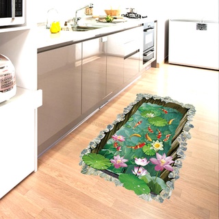 Decal dán tường Hồ sen 3D xanh mới