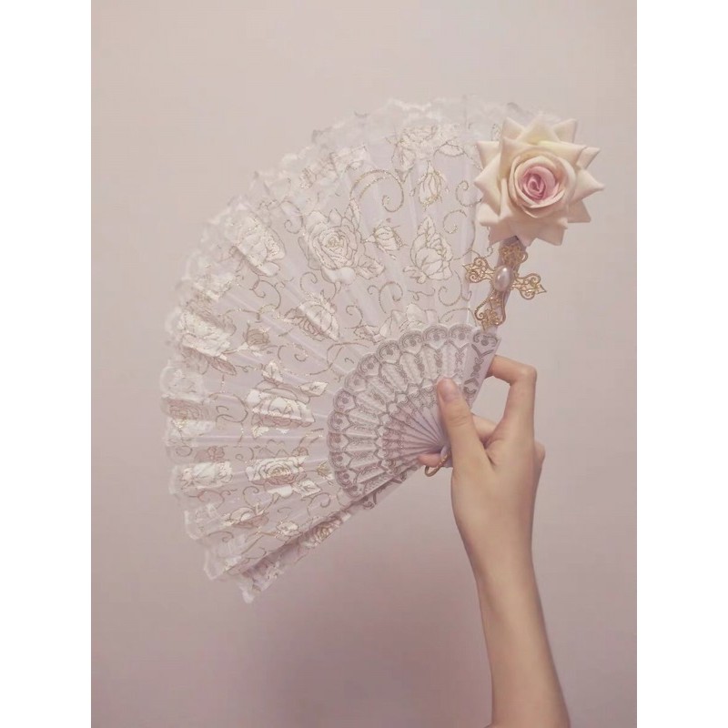 YASLC0059-Quạt ren hoa hồng mặt trời Cocoa Butter Handmade