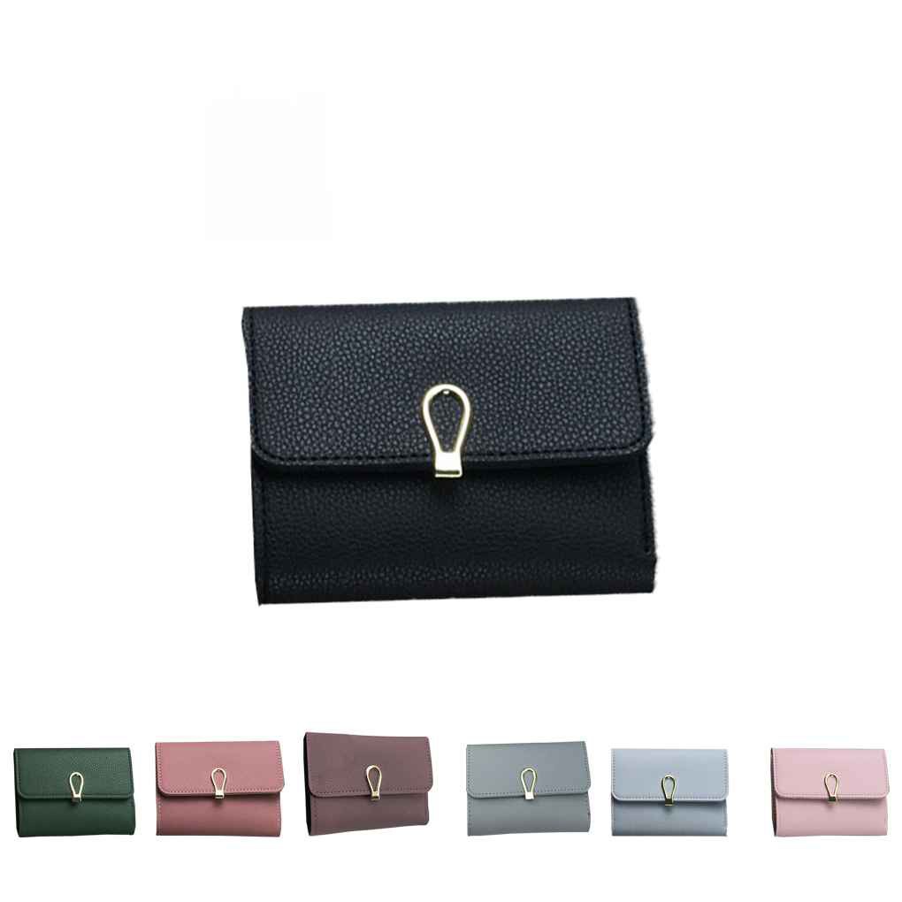 Women PU Leather Wallet Card Coin Money Clip Short Clutch Three Fold Ring Button Small Purse