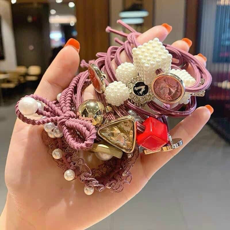 Set 11 dây buộc tóc cao su đơn giản dễ thương cho nữ kèm túi zip