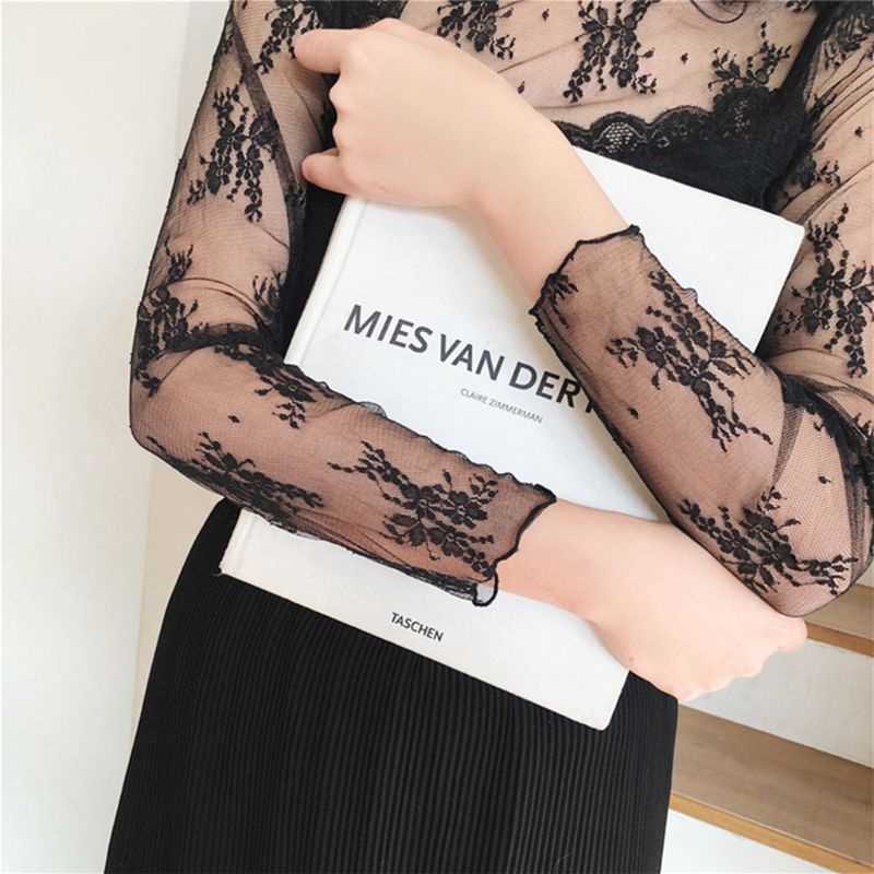 Xiangbao Áo Lưới Tay Dài Cổ Giả Xuyên Thấu Cơ Bản Thời Trang Xuân Hè Cho Nữ C