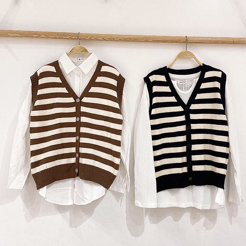 Áo Gile Kẻ Ngang Đóng Cúc Mẫu Mới M0130-Violet