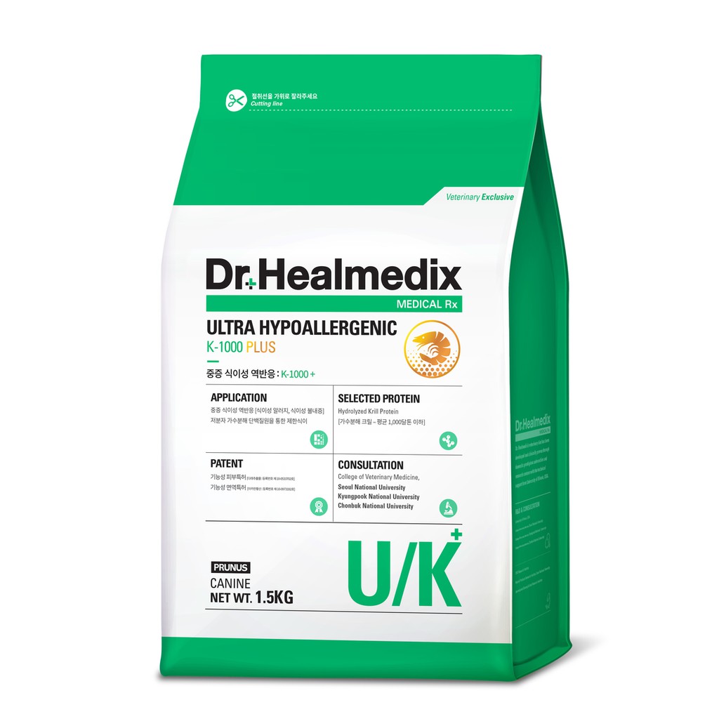 Thức ăn Hỗ trợ trị viêm da và dị ứng thức ăn nghiêm trọng ở chó Dr.Healmedix Ultra K-1000 Plus 1.5kg