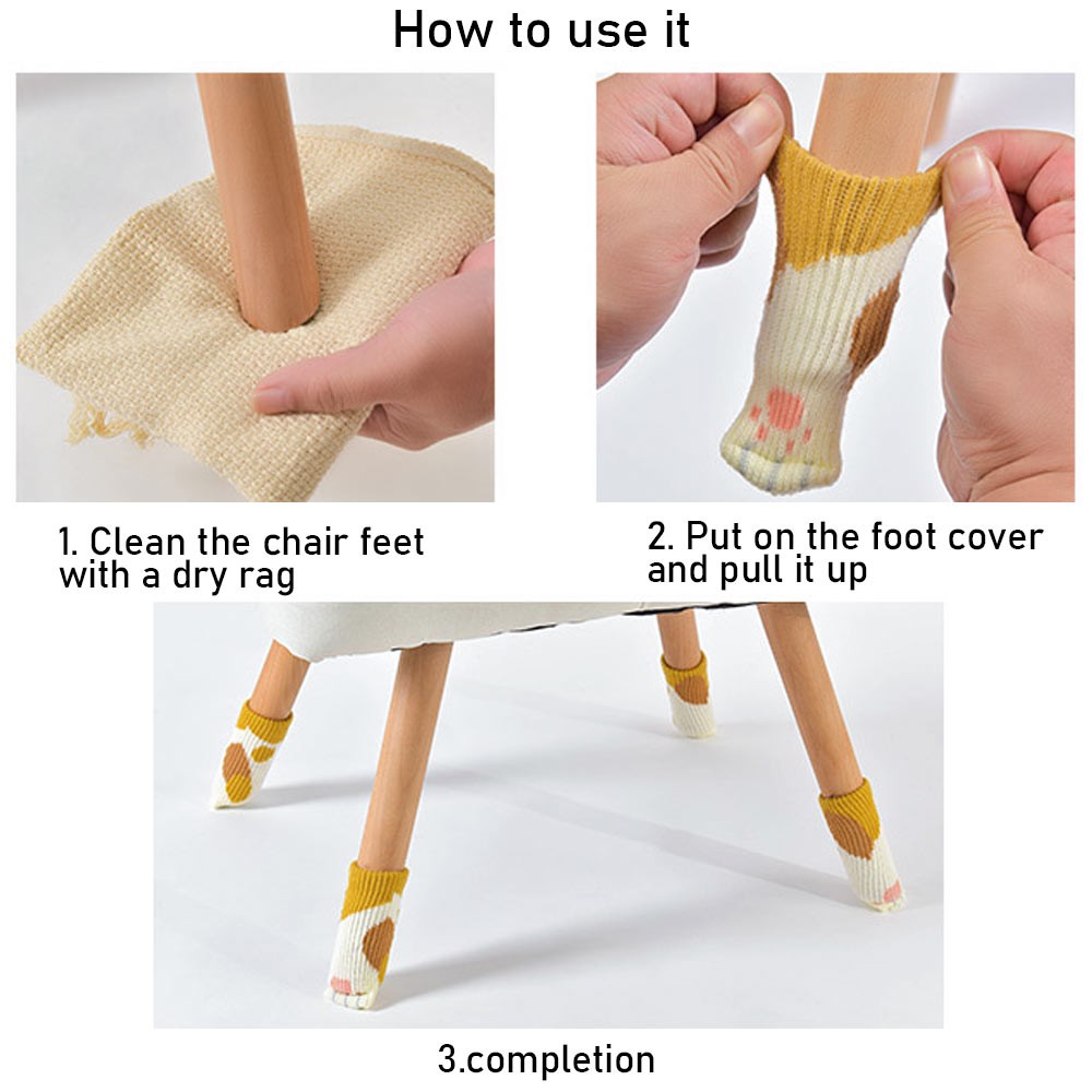 Set 4 miếng bọc chân ghế chống trượt họa tiết chân mèo dễ thương