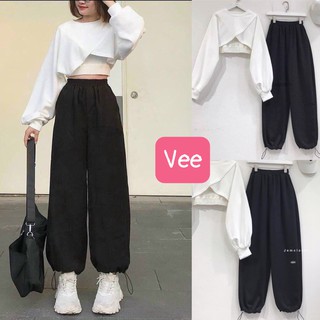 Set bộ quần jogger dây rút gấu mix áo crt chéo phong cách hàn quốc/ Set quần áo nữ dáng rộng thời trang unisex_veestore