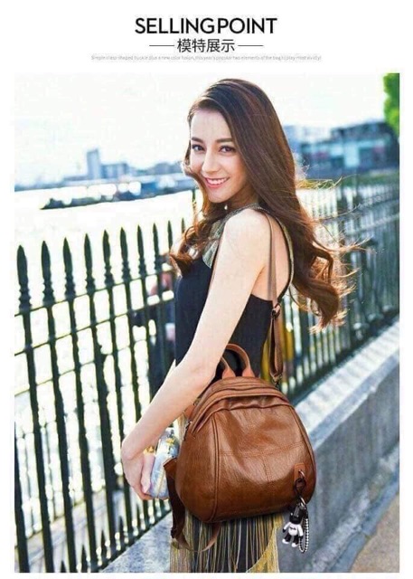 Balo da qc kèm móc gấu siêu xinh