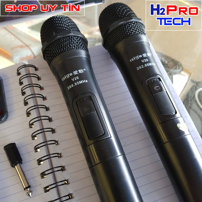 BỘ 2 MIC KARAOKE KHÔNG DÂY AIGE V20 ĐA NĂNG CÔNG NGHỆ BĂNG TẦN UHF , DÙNG CHO ÂM LY DÀN ÂM THANH VÀ LOA KẸO KÉO