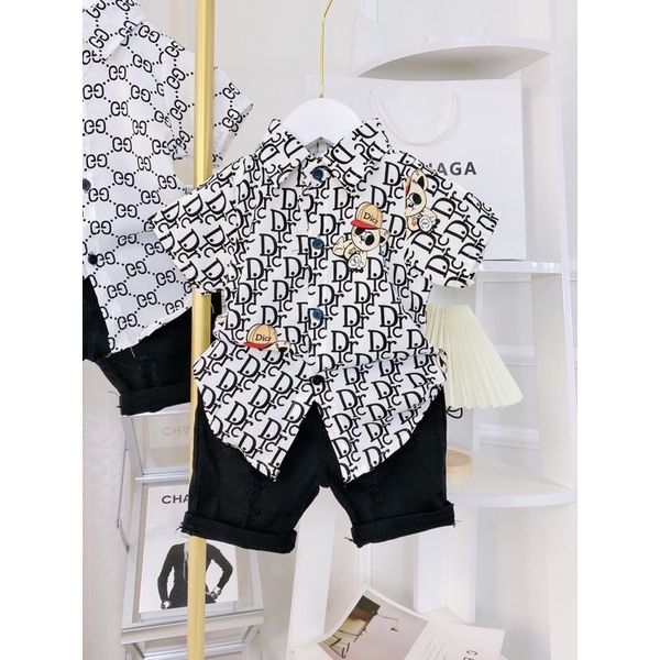 Sét sơ mi Dior kèm quần short kaki cho bé trai