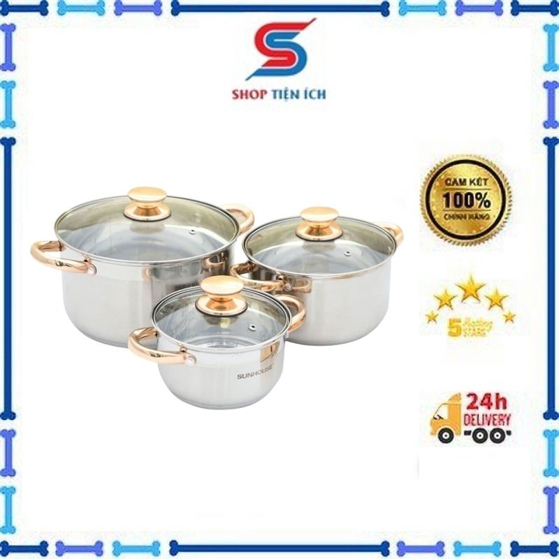 Bộ nồi inox Sunhouse SH781 5 đáy dùng được bếp từ  -Shop Tiện Ích