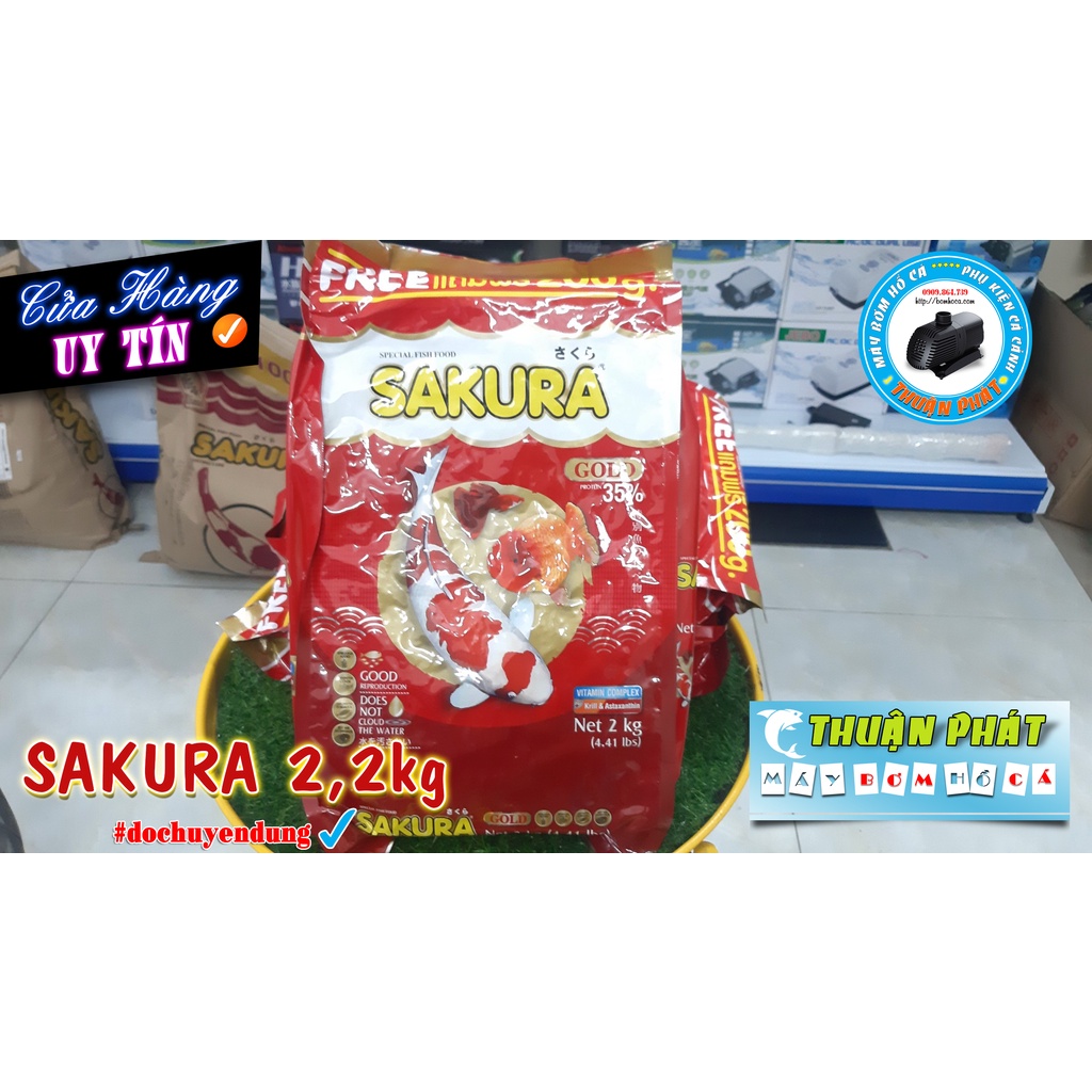 THỨC ĂN SAKURA GOLD 2000gr - Thức Ăn Cá Koi Cao Cấp, Cám Sakura 2kg - 2,2kg