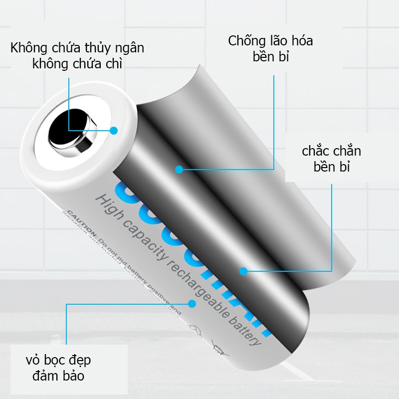 [Chính hãng] Hộp 4 viên pin AA sạc lại Beston dung lượng cao 3000mAh, chuyên dùng cho micro, cửa thẻ từ vân tay...