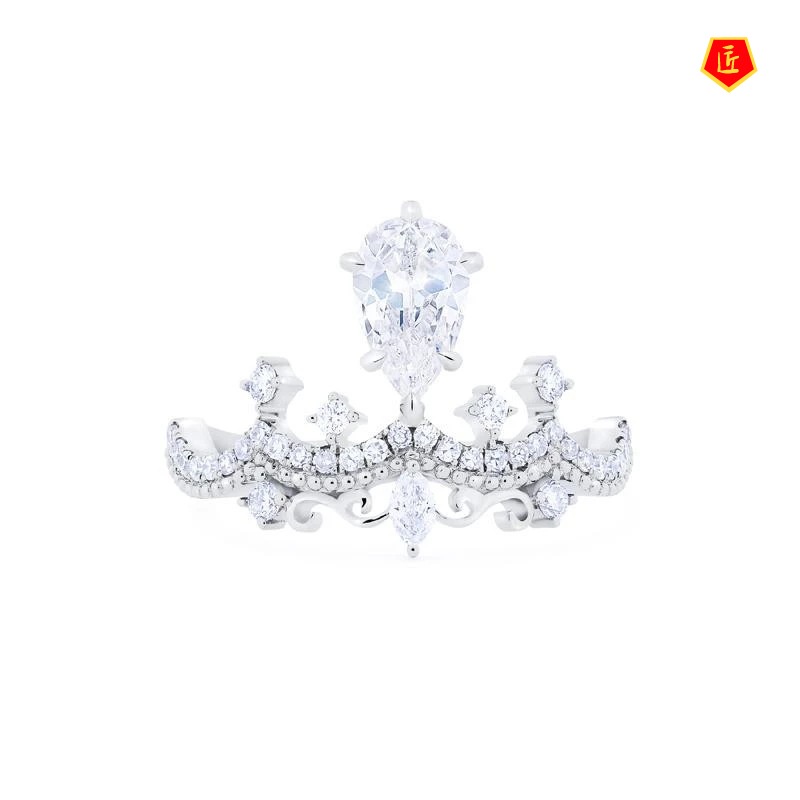 (Hàng Có Sẵn) Nhẫn Hình Vương Miện Moissanite Thời Trang