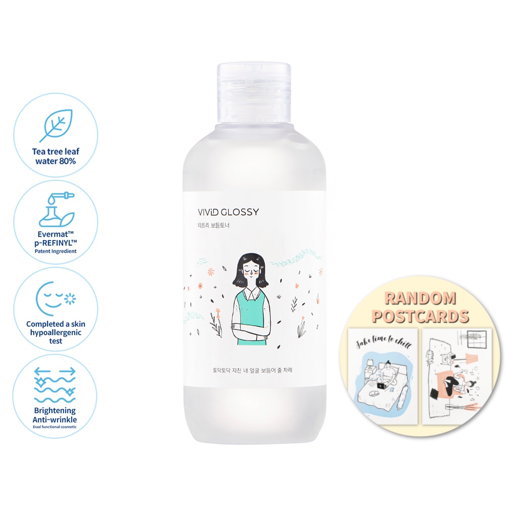Nước cân bằng da VIVID GLOSSY làm dịu và dưỡng ẩm cải thiện mụn cho da Tea Tree Calming & Moisture Toner 210ml
